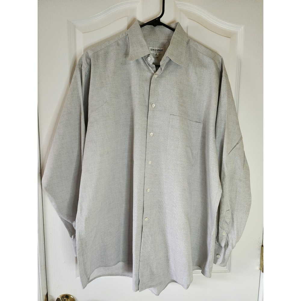 Vintage Giorgio Armani Le Collezioni Grey Micro Check Dress Shirt Mens 16 32/33